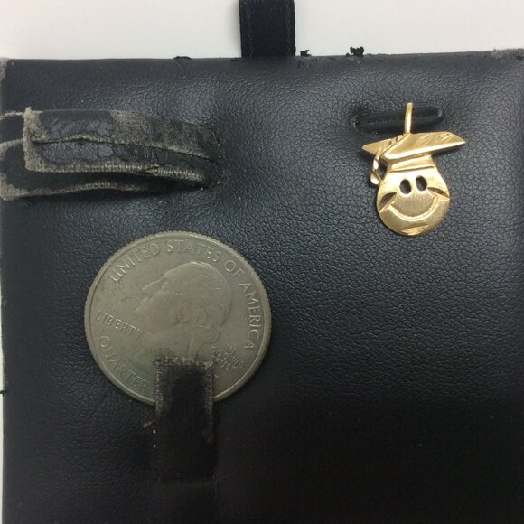 14K Yellow Real Solid Gold Smiley Face Graduation Cap Charm Pendant 1gr - Picture 3 of 6